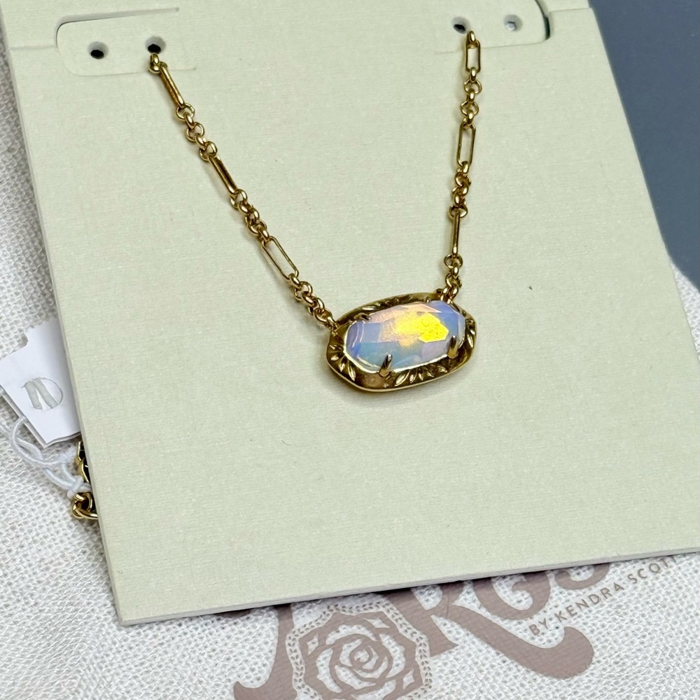 Kendra Scott Yellow Rose Elisa Vintage Gold Etched Frame Necklace in Opalite - Picture 3 of 3